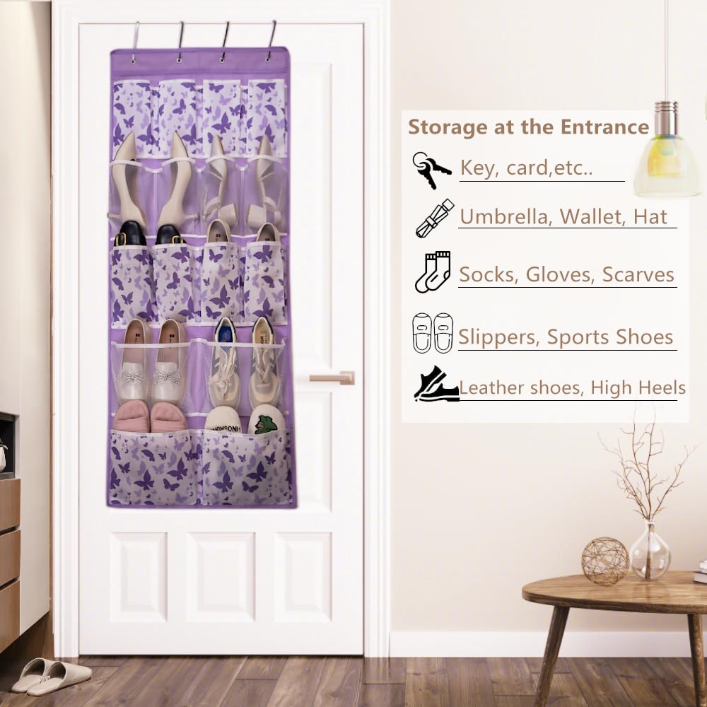 Over Door Shoes Storage Organiser,Behind Door Hanging Storage Pocket,Back of Door Hanging Shelf Holder for Socks,Underwear,Hat,Travel