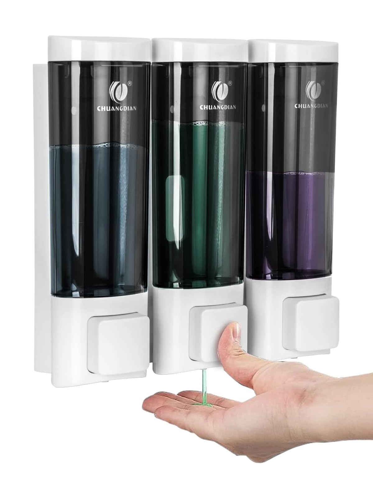 Triple 200ML Soap Dispenser Bathroom Wall Mounted Shower Gel Shampoo and Conditioner Dispenser Kitchen Dish Detergent Container Hand Body Wash Liquid