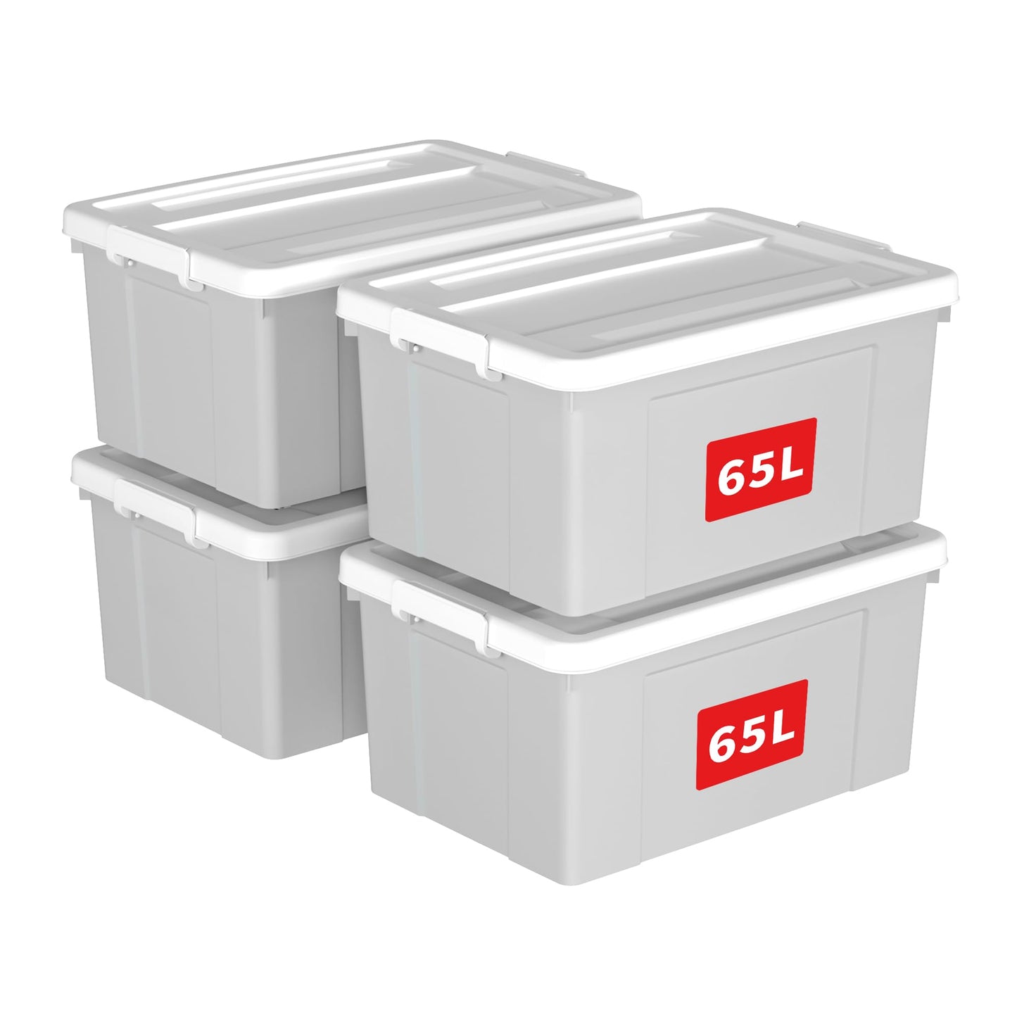 Cetomo 65L*4 Storage Boxes, Plastic Storage Box with Lids, Organizing Container with Secure Latching Buckles, Stackable, Nestable