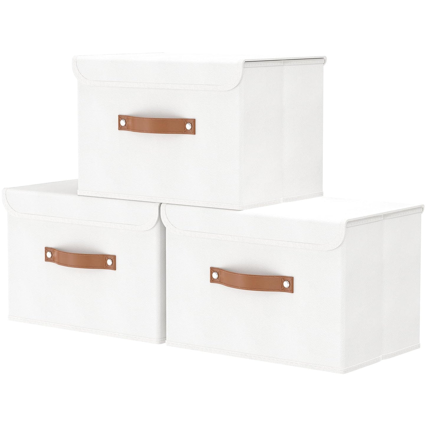 OUTBROS Storage Boxes with Lids 3 Pack, Organiser 45x30x30 cm, White
