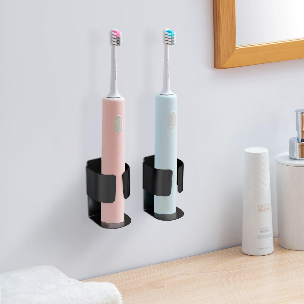 Yoassi Electric Toothbrush Holders, 2pcs Wall Mounted Electric Toothbrush Stand with Strong Self-Adhesive 3M Sticker Stainless Steel Toothpaste