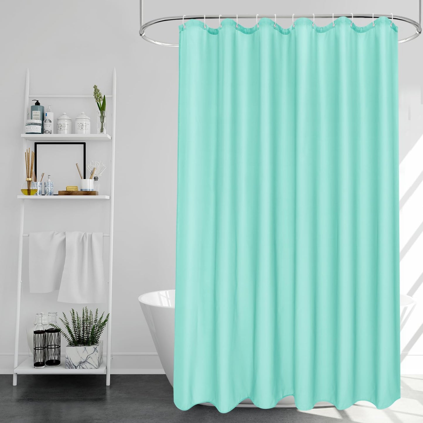EurCross Light Green Shower Curtains Mould Proof Resistant Washable, Quick Dry Water-resistant Fabric Bathroom Shower Curtain 180 x 180cm Drop with 12