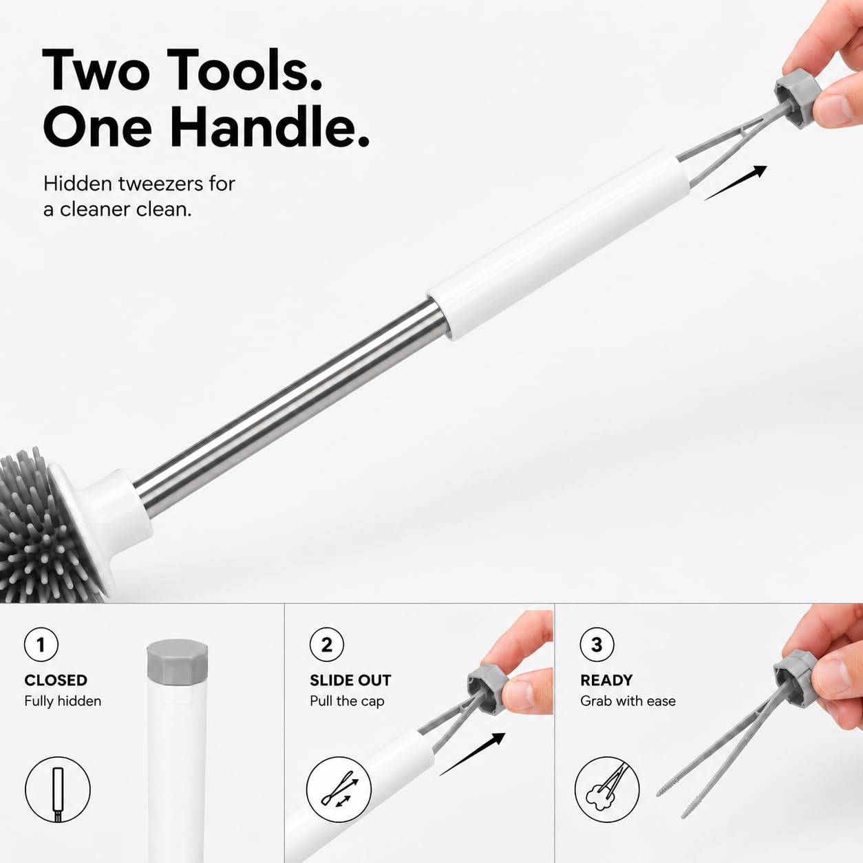 Toilet Brush and Holder Set, Wall Mounted Loo Brush with Hidden Tweezers