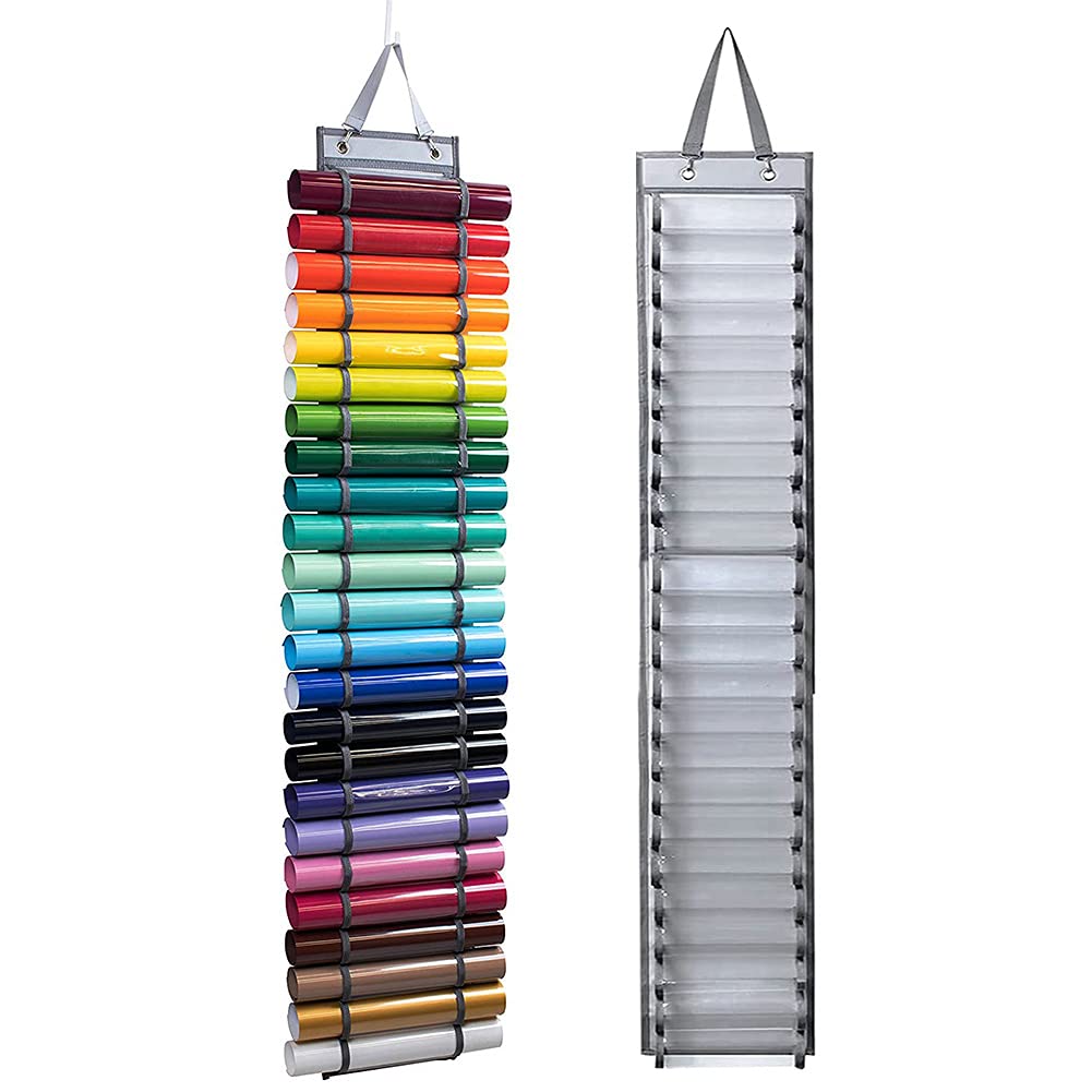 BUDDE Vinyl Roll Holder with 24 Compartment-Vinyl Roll Rack Wall Mount/Hanging Over The Door, Craft Vinyl Storage Organizer Idea,Craft