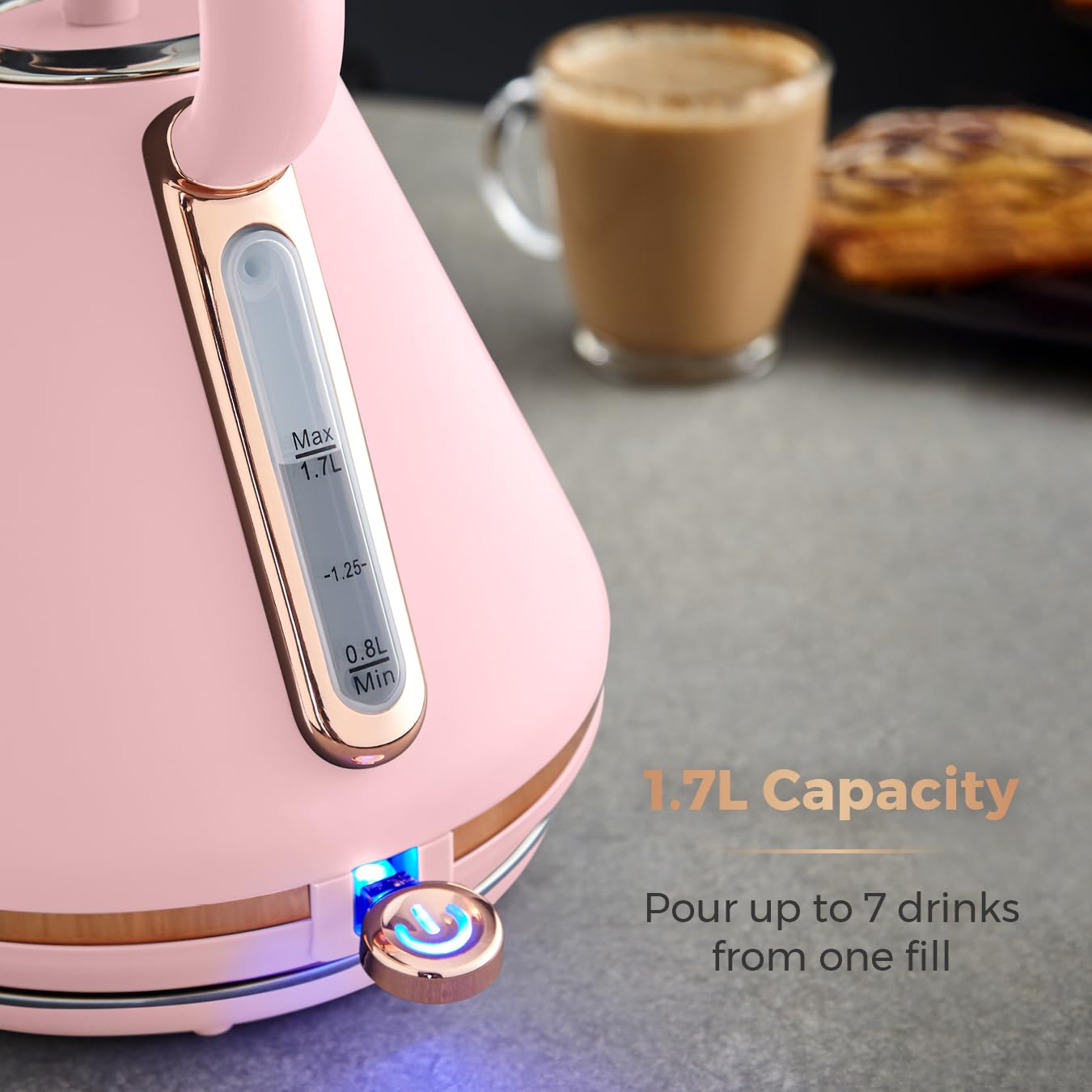 Tower T10044PNK Cavaletto Pyramid Kettle with Fast Boil, Detachable Filter, 1.7 Litre, 3000 W, Marshmallow Pink and Rose Gold