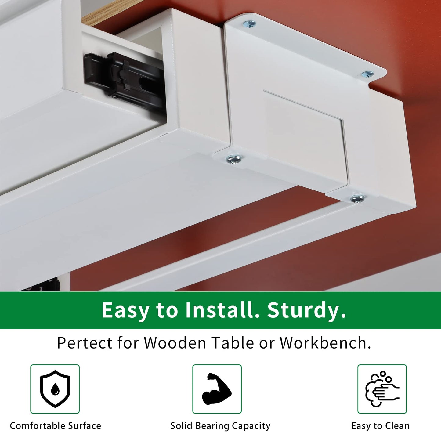 OSteed Large Under Desk Metal Drawer 45cm, Office Under Shelf Drawer, White