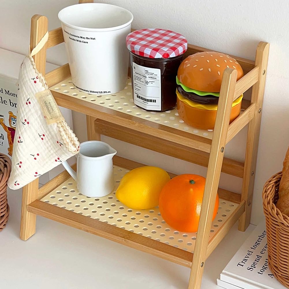 YEHEI Wooden Storage Shelf,2-Tier Desktop Organizer - Multi-Use Display Rack for Supplies, Makeup, Stationery