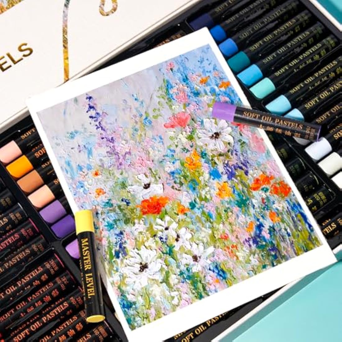 LIGHTWISH Professional Oil Pastels, 48 Vibrant Colors Plus 4 White, Set of 52, Creamy and Pigmented Artist Soft Oil Pastels for Blending, Layering & Shading