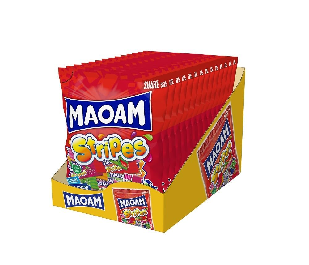 MAOAM Stripes Fruit Sweets ? Chewy and Fruity Sweets ? 140g x 14 Bags (Case)