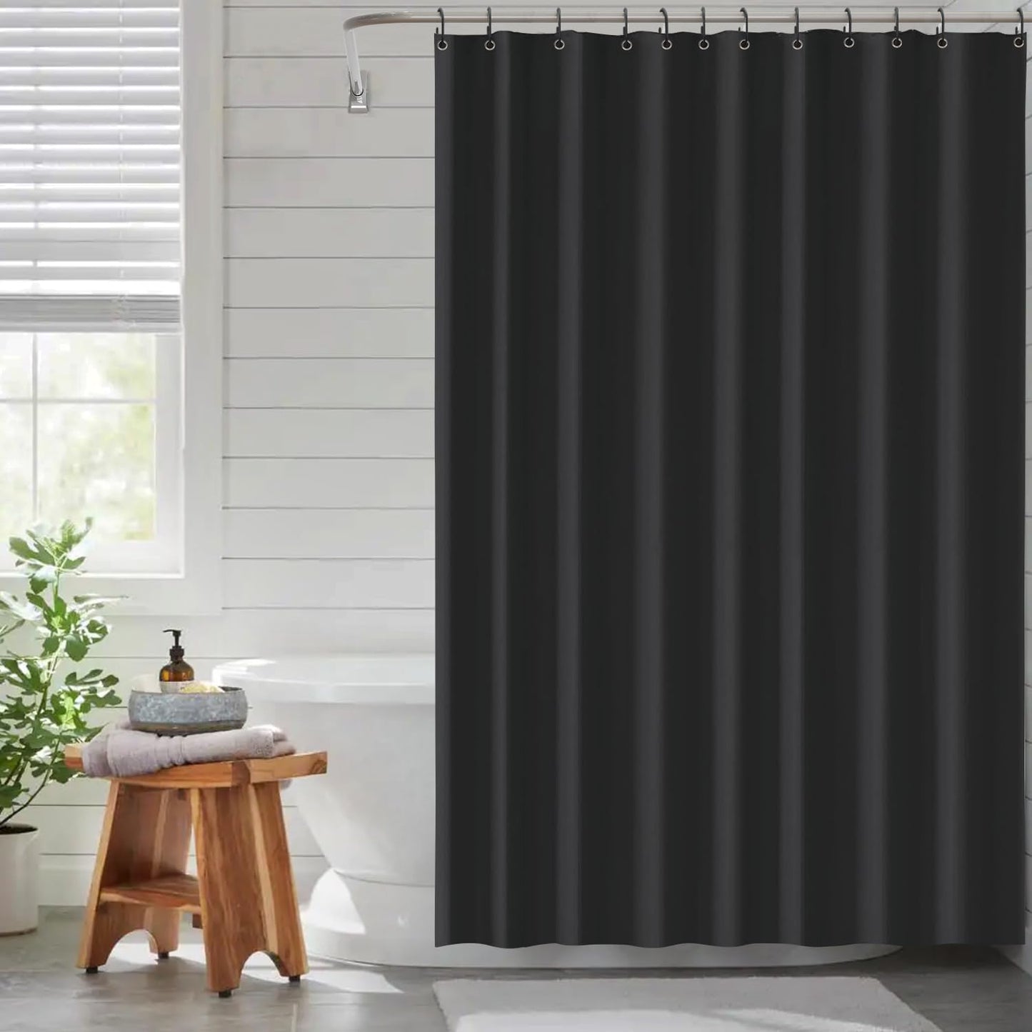 Funria EVA Shower Curtain Waterproof Bathroom Curtains with 12 Hooks for Wet Room Long Bath Curtains for Bathtubs and Shower Stall Black Shower