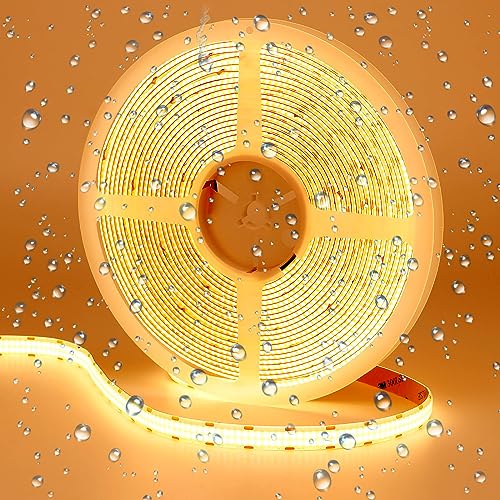 GOMING 32.8ft(10M) DC 24V Double Row COB LED Strip Light Warm White 3000K IP65 Waterproof 6000LEDs CRI 93+ 20000lm Uniform Glow Dotless Flexible LED