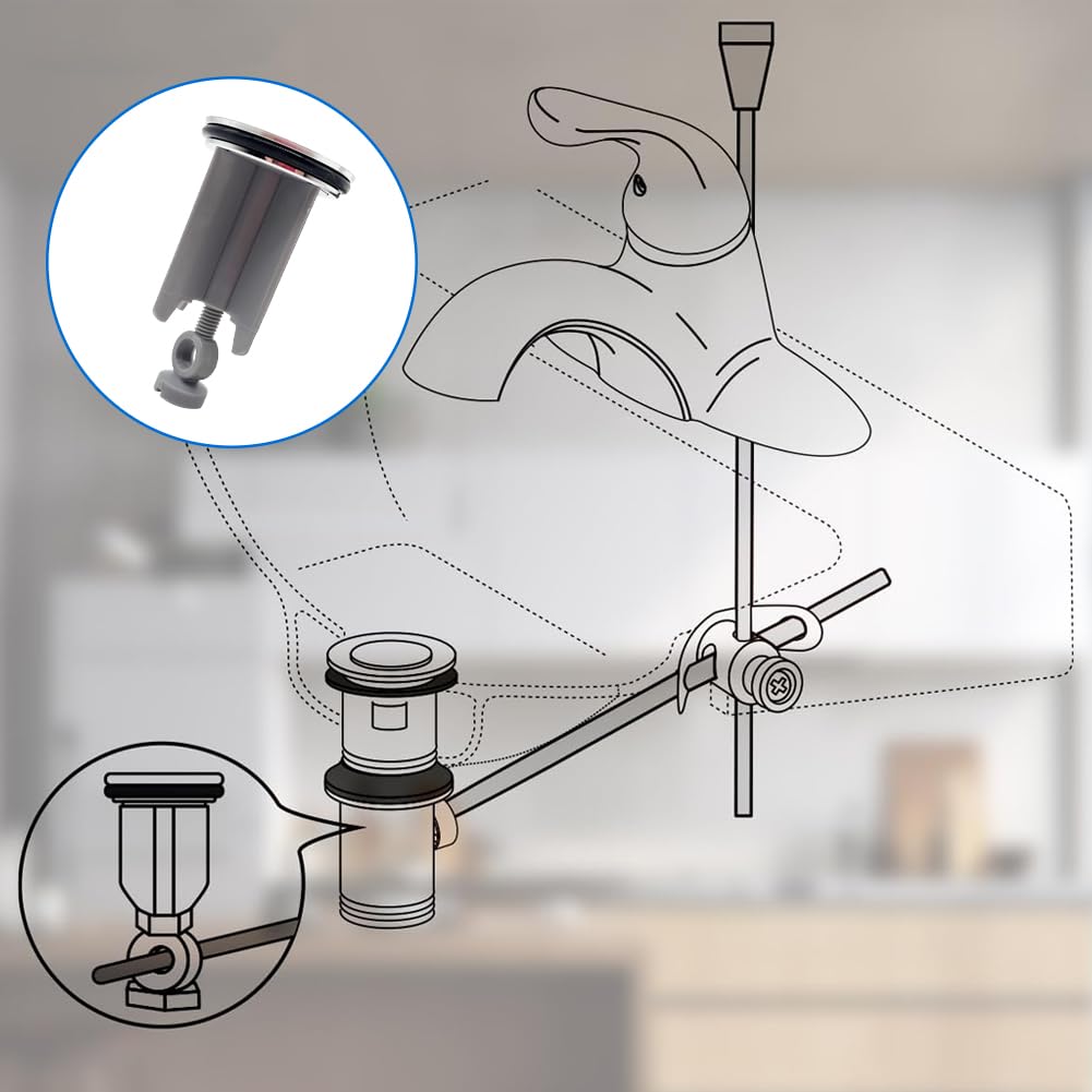 40mm Pop Up Sink Plug Replacement–Grey, Lever Arm Rod Operated Sink Plug, Chonphan Basin Waste Drain Plug, Adjustable, Chrome Brass