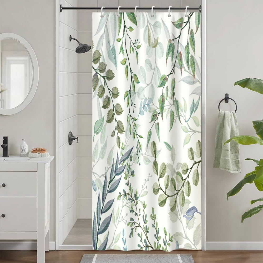 Eucalyptus Stall Shower Curtain, Uiiooazy Green Blue Leaves Pattern Bath Curtain Mildew and Mould Resistant Waterproof Polyester Fabric Washable