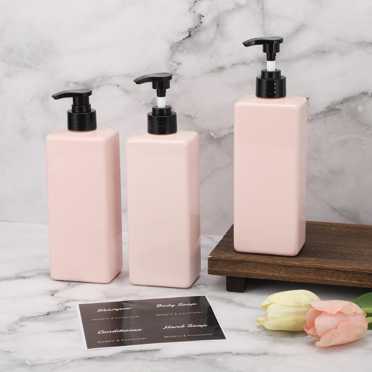 Segus Hand Soap Dispenser, 3 Pieces 500ml Soap Dispenser Kitchen, Empty Shampoo Bottles, Shower Dispensers with Labels