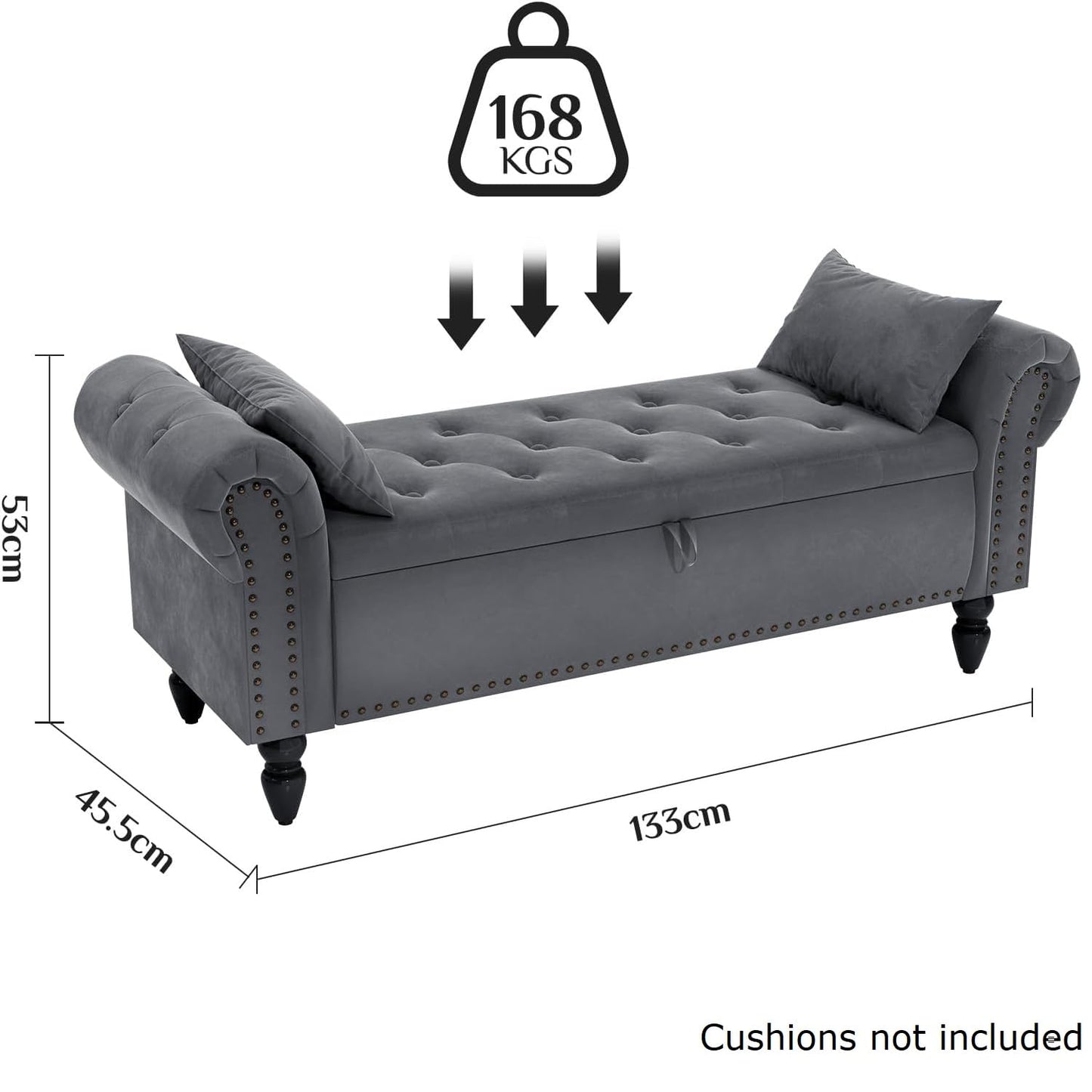 Clevich Ottoman Storage Bench, Velvet End of Bed Storage Box with Lid, Sturdy Wood Legs Footrest, 168KG Load Capacity