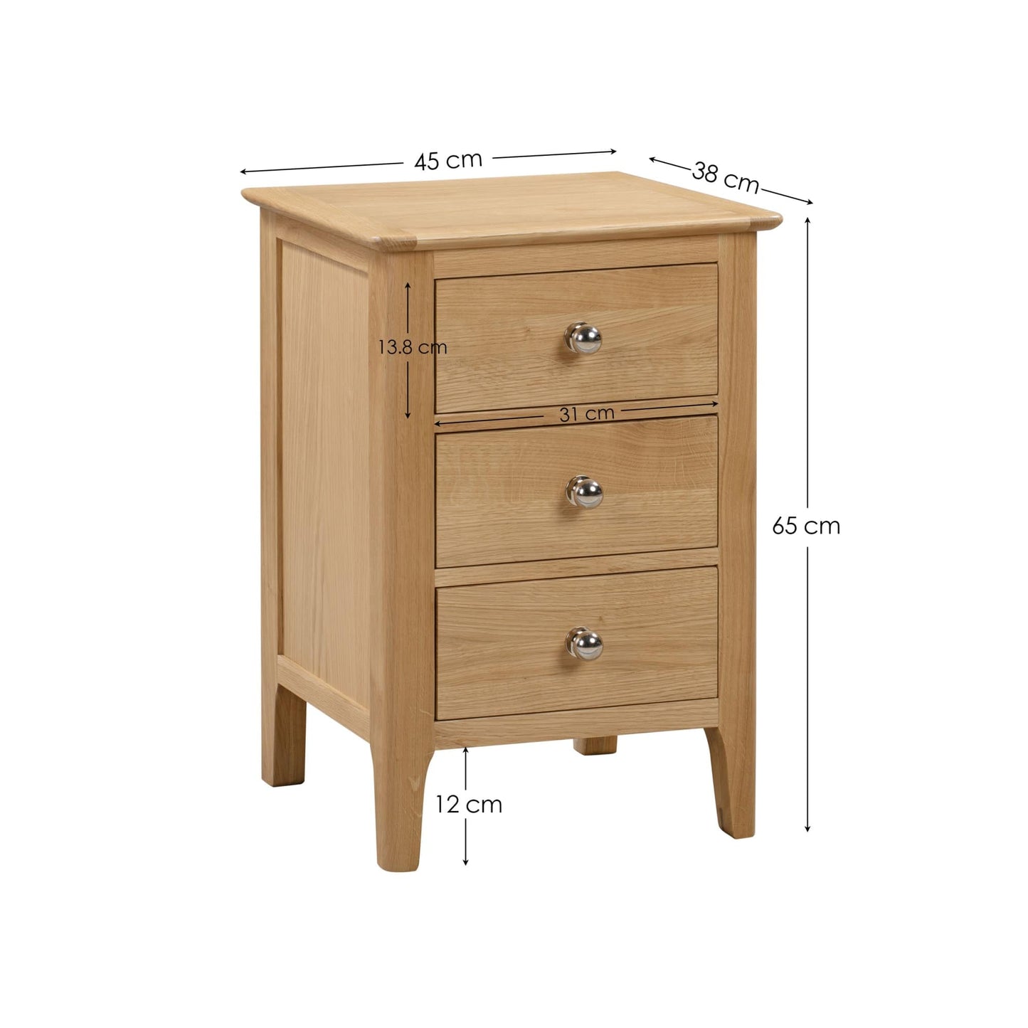 Julian Bowen Cotswold Bedside Table, 3 Drawer, Solid Oak - H65 x W45 cm