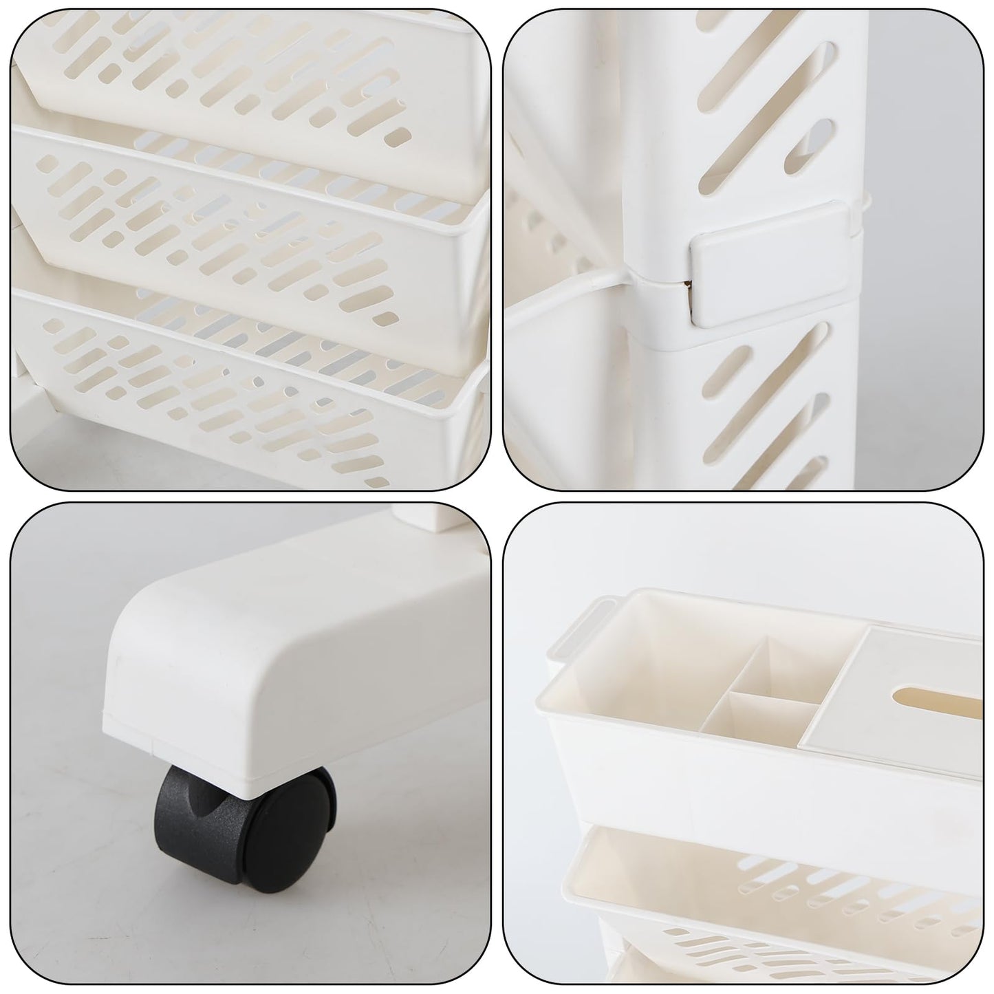 Aninhao Plastic Rolling Bookshelf, 5-Tier Small Movable Bookcase with Wheels, White