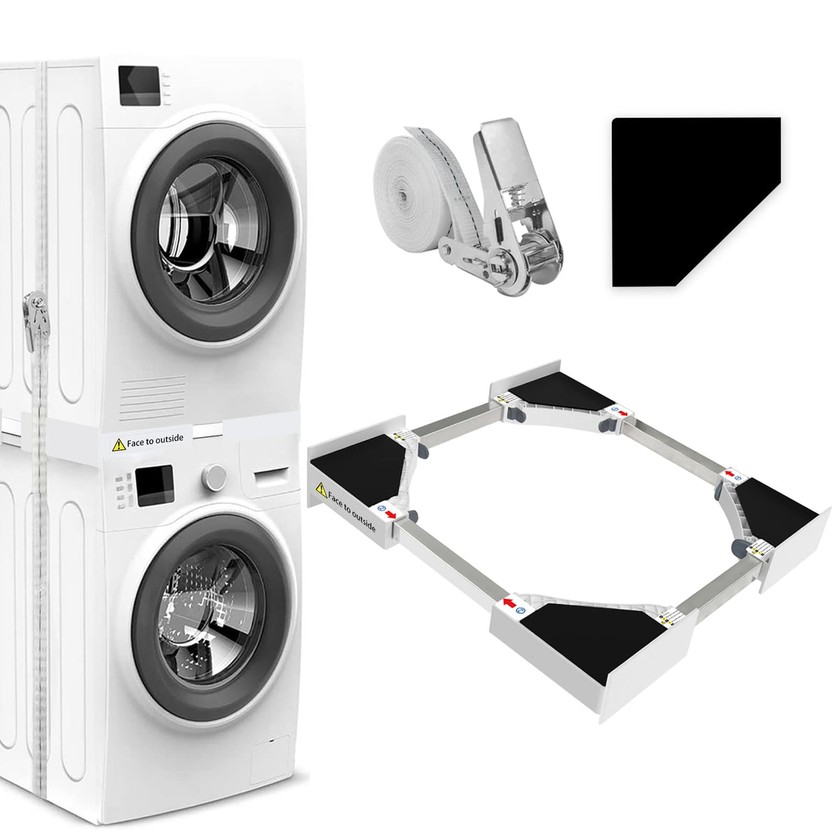 NIUXX Universal Stacking Kit for Washer and Dryer, Adjustable Stacking Frame Kit Fit for 46-66 cm Washing Machine and Tumble Dryers, Stacking Shelf