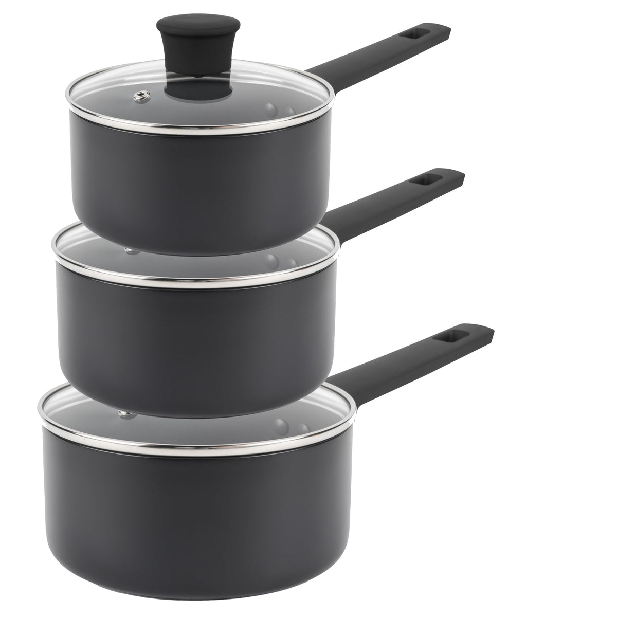 Russell Hobbs COMBO-8693 Saucepan Set  Non-Stick Pans, Induction, With Glass Lids, High Performance, Easy-Clean, Use Little/No Oil, Soft-Touch