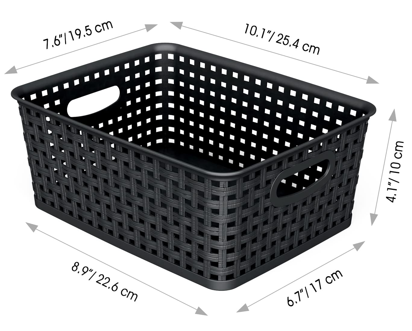 Woven Storage Organizer Basket, 6-Pack Black Plastic Weave Baskets, 10.1" x 7.55" x 4.1"