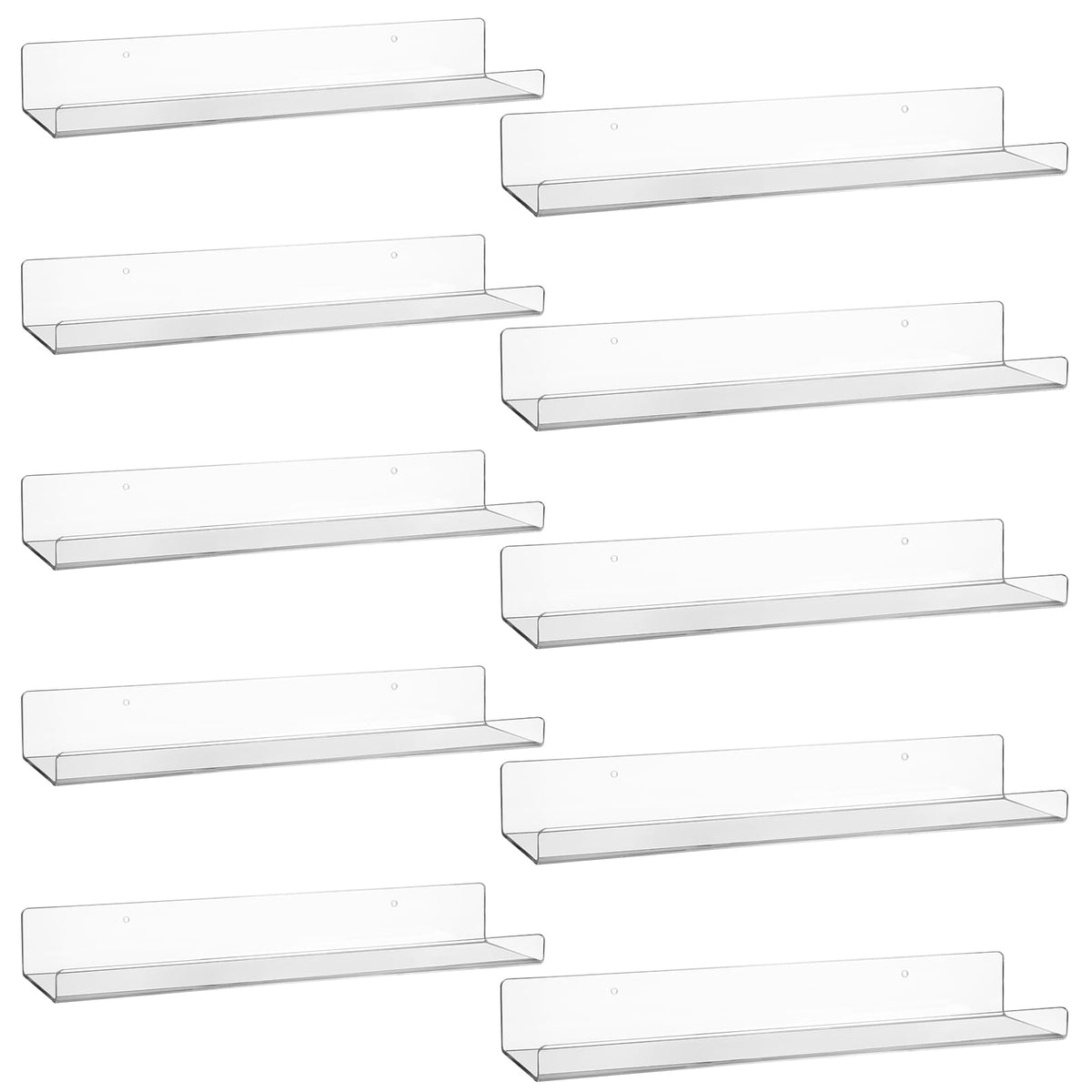 AMEITECH Clear Acrylic Wall Display Shelves 10 Pack, 15 Inch Acrylic Shelf Wall Organizer and Storage for Collectibles, Figure, Toy Cars, Perfume