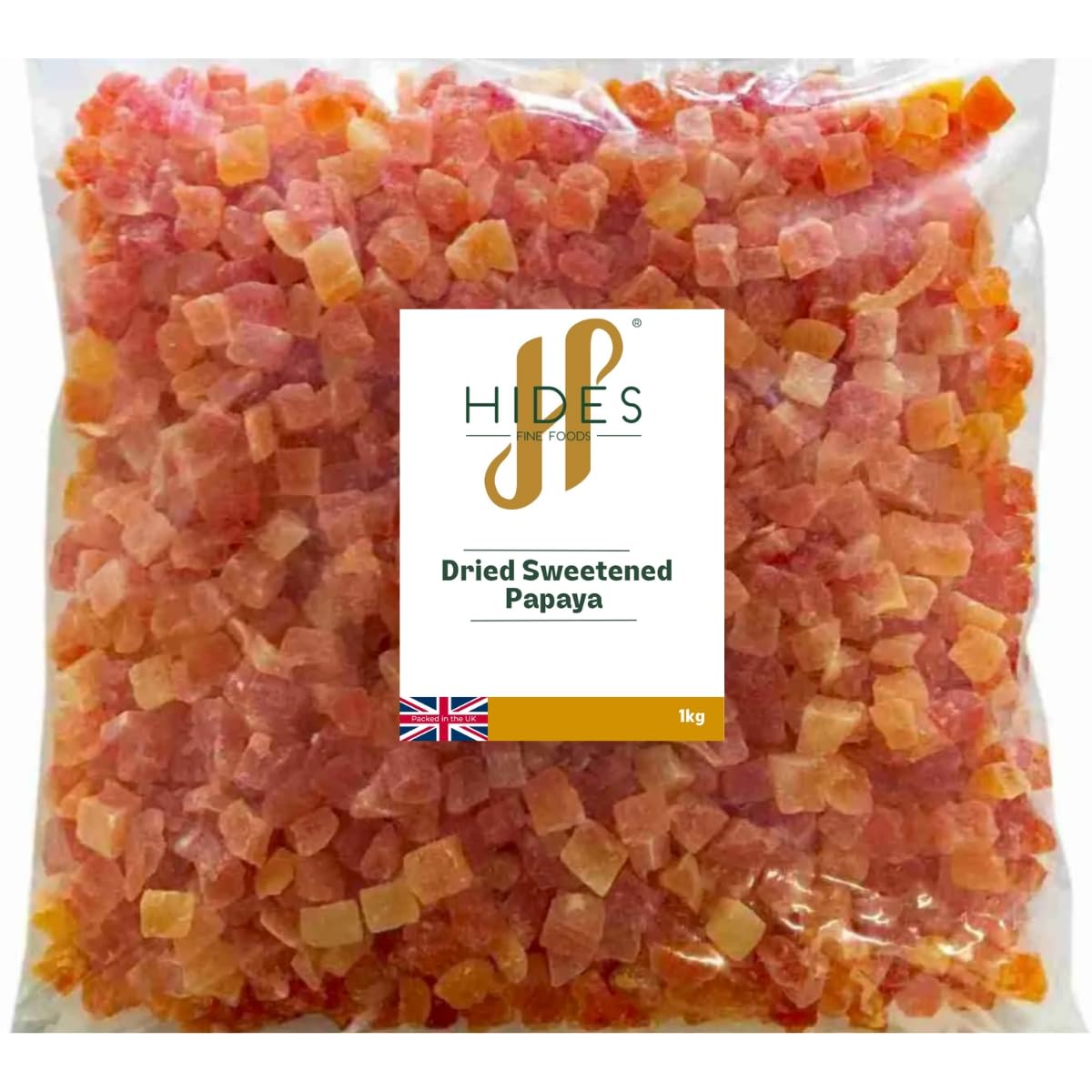 Hides Fine Foods - Dried Sweetened Papaya 1kg - Suitable for Vegetarians - Baking - Granola - Breakfast - Snacking - Desserts - Good Source of Vitamin