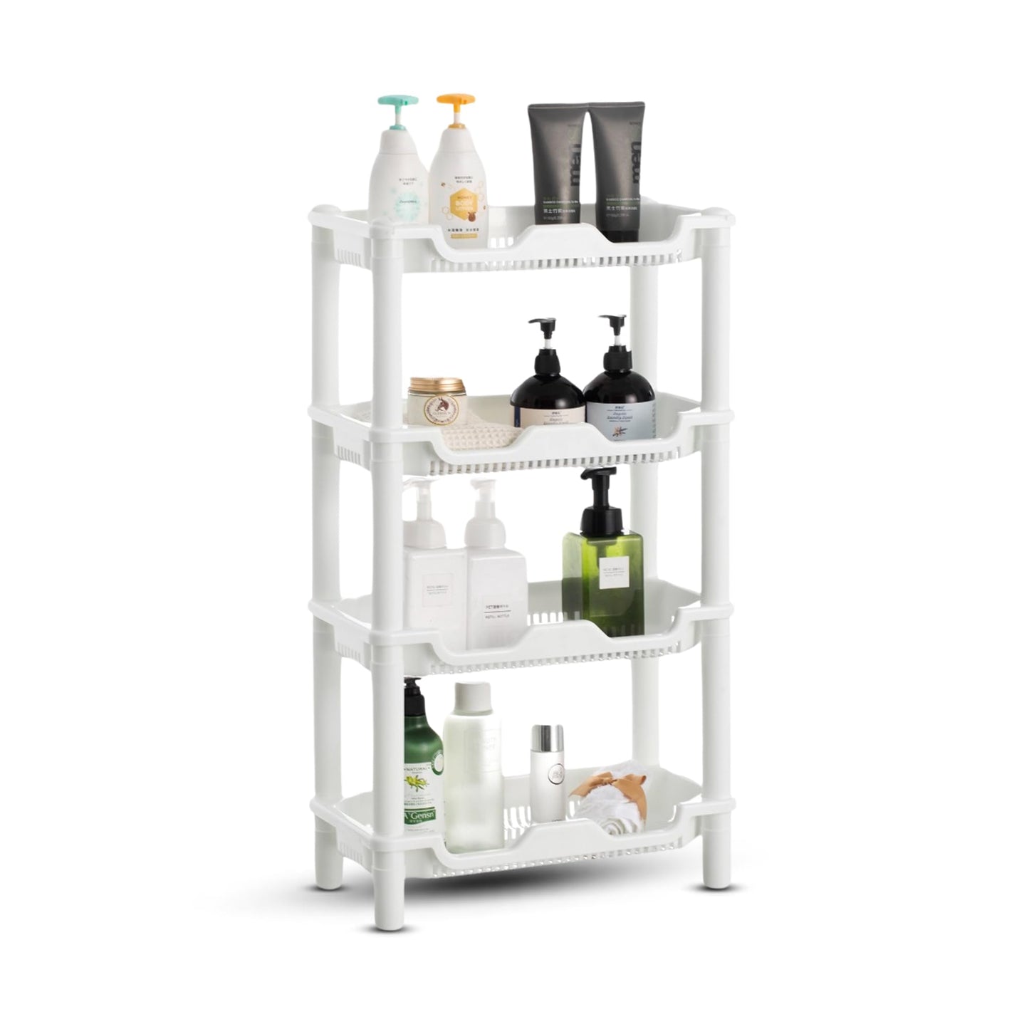Qualiware 4 Tier Corner Shower Caddy Organiser Standing Shelf Rack Rustproof Corner Shelves for Bathroom Storage, Bath Accessories, Shower Pan