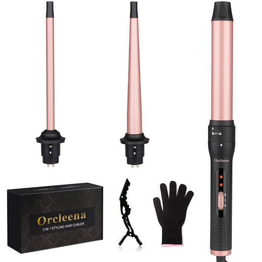 Curling Wand 3 in 1 Mermaid Hair Curler Ceramic Curling Tongs Iron Set for Long Thick Thin Hair Interchangeable Barrels Beach Waves Styling Tools with