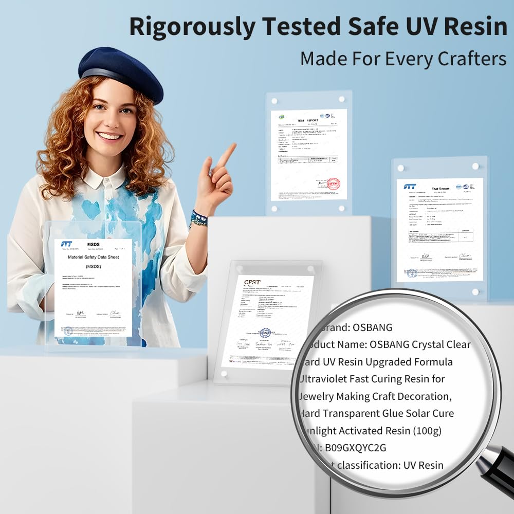 OSBANG Crystal Clear Hard UV Resin Upgraded Formula Ultraviolet Fast Curing Resin for Jewelry Making Craft Decoration, Hard Transparent Glue Solar