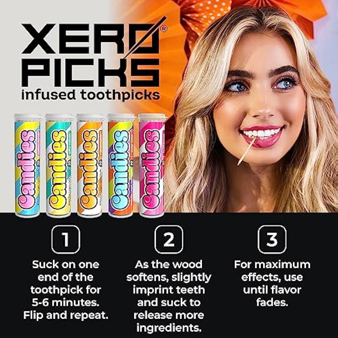 Xero Picks Candies - Infused Flavored Toothpicks (Candies Variety,5 Pack - 100 Picks) Bubblegum, Pina Colada, Orange Creamsicle, Cotton Candy, Snow Cone and Candy Cane