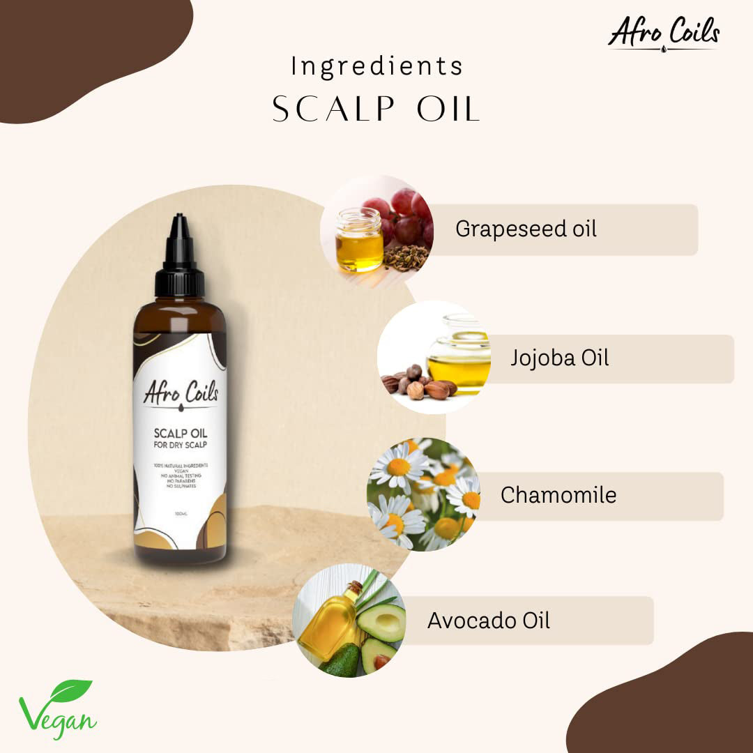 Afro Coils Scalp Oil for Dry Scalp Relief & Hair Growth for Afro & Curly Hair 100 ml/3.38 oz