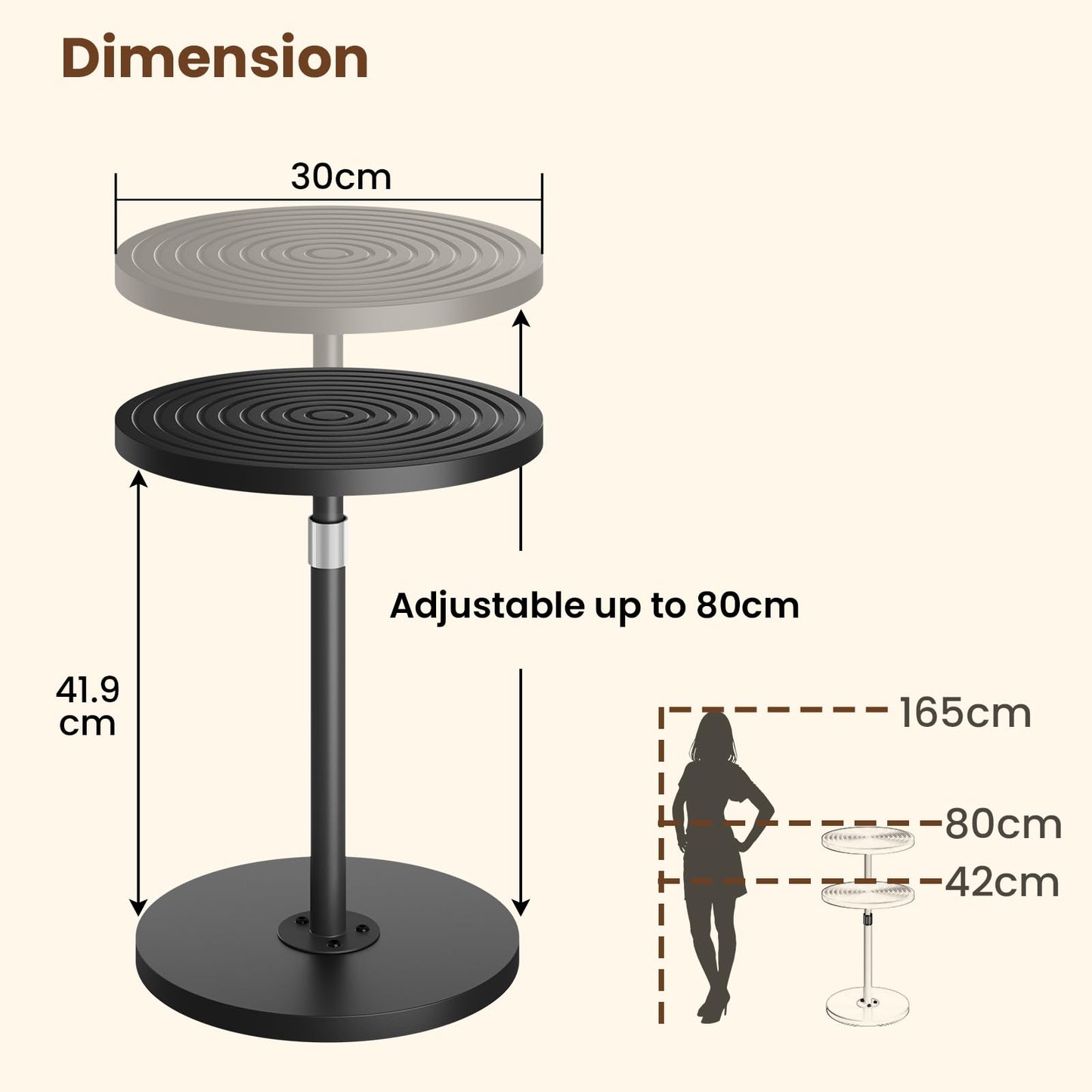 Small Side Table, Adjustable-Height Round Drink Table for Small Space