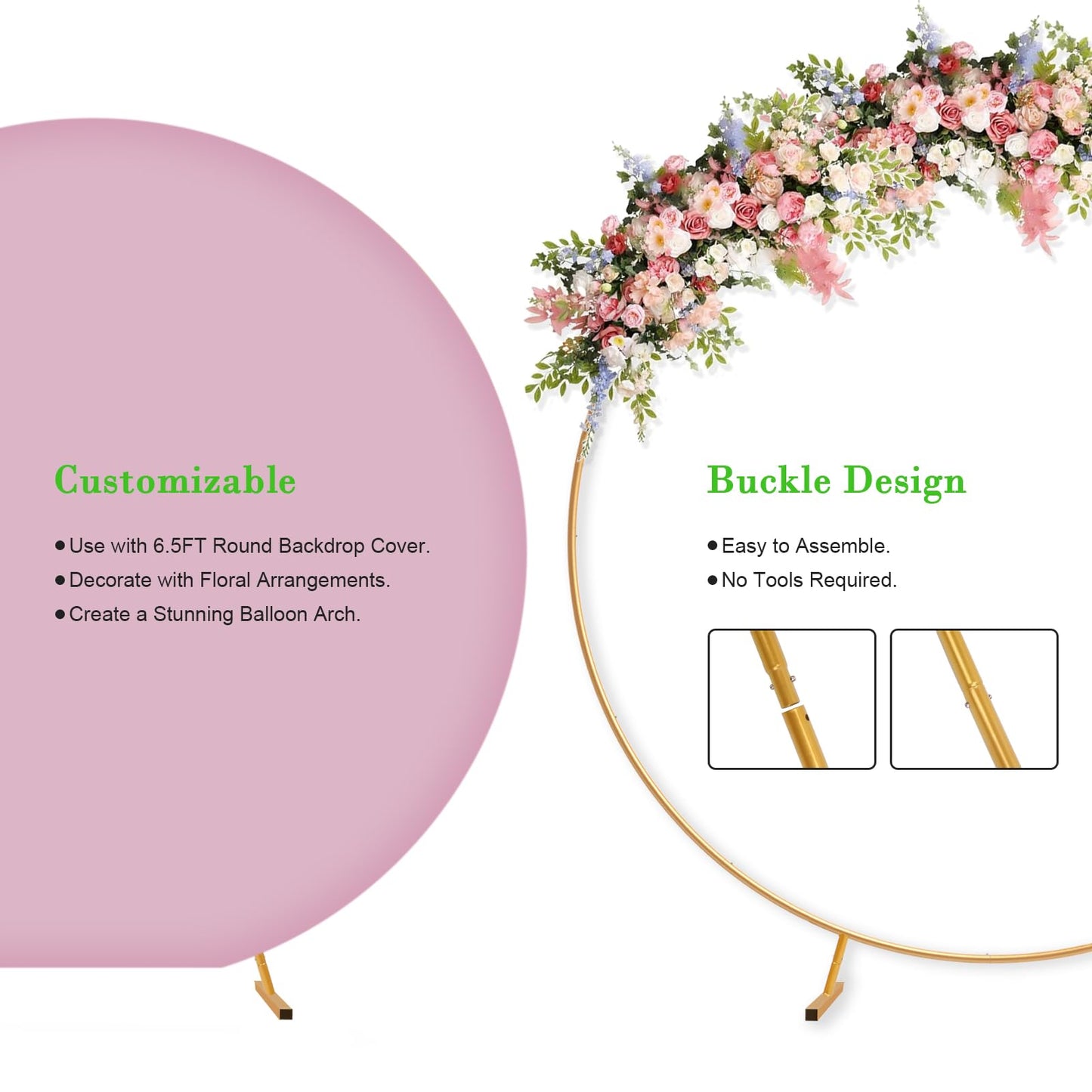 PlusFive Round Backdrop Stand, 6.9ft (2.1m) Gold Circle Round Arch Stand, Wedding Arch Frame, Big Size Arch Stands for Wedding Birthday Baby Shower
