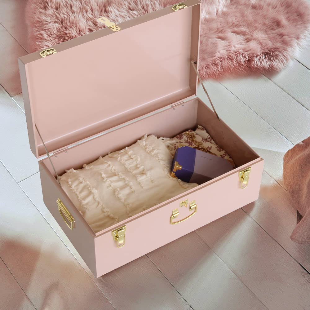 HofferRuffer Pack of 2 Metal Storage Trunk with Lockable Lid & Handles, Heavy Duty Storage Chest for Bedroom, Living Room, Bedding