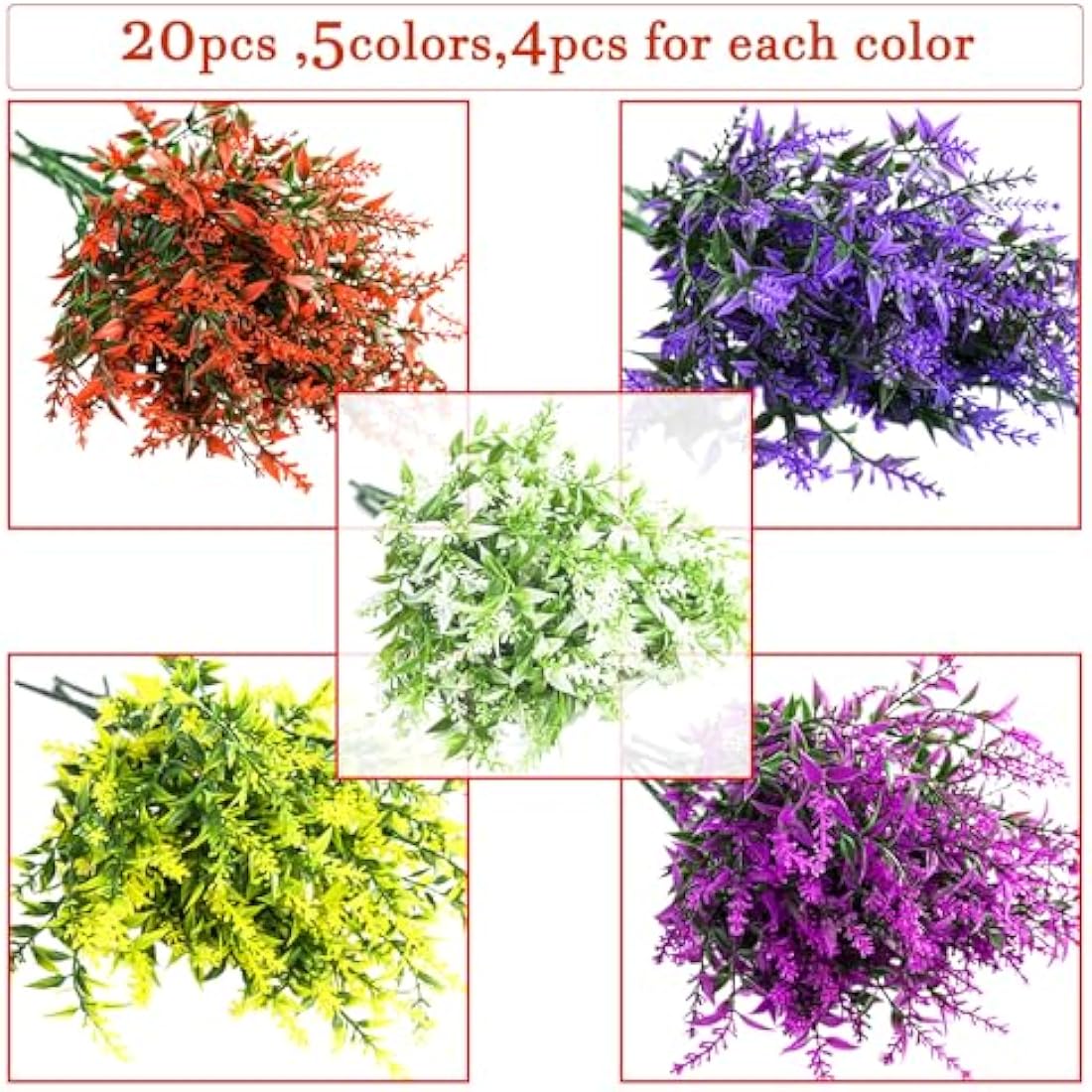 Sredumn 20 Bundles Artificial Flowers, artificial plants outdoor,UV Resistant Plastic Shrub Fake Flowers, for outside, garden, hanging, basket, fence, window, trellis decoration (Multi-coloured)