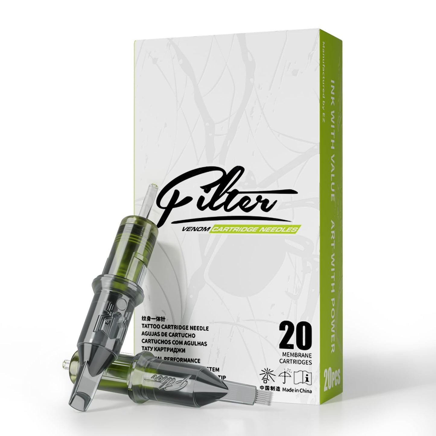 EZ Tattoo Cartridge Needles - 20Pcs #10 (7RM) Bugpin Curved/Round Magnum Disposable Tattoo Needles Cartridges for Tattoo Gun Machine - Venom