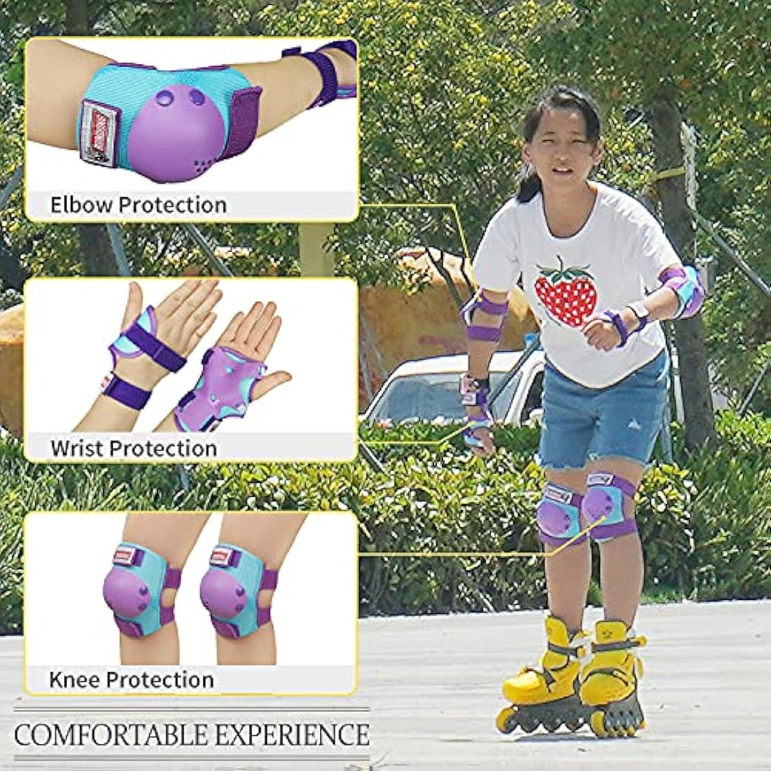 Youth/Kids Knee Pads Elbow Pad Wrist Guards Protective Gear Set for 3-15 Years Child Roller Skates Skateboard Inline Rollerblading Cycling BMX Bike Skating Scooter Riding and Other Outdoor Sports