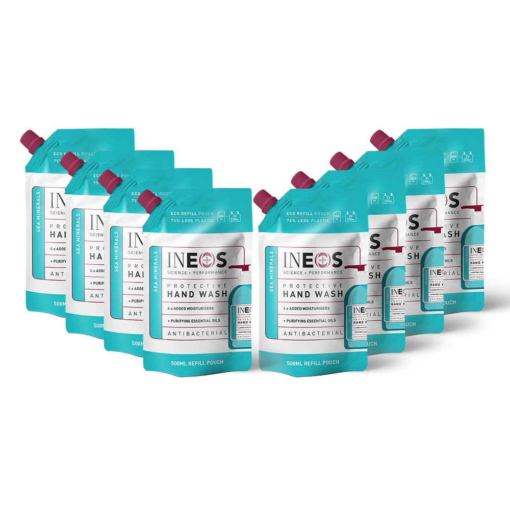 INEOS - Hand Soap Refills - Protective Handwash - Sea Minerals - Liquid - Cleansing ? Pack of 8 x 500ml, Packaging May Vary