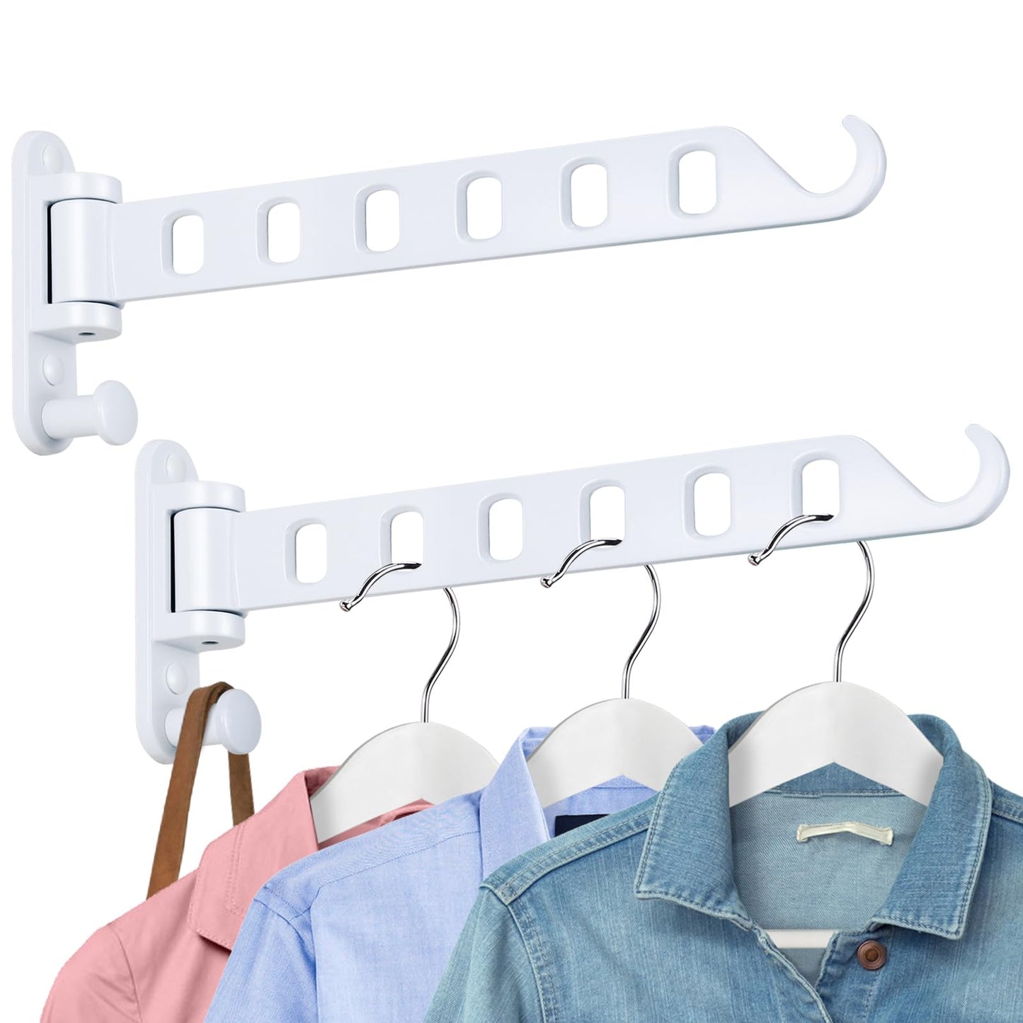 SKIKEN Wall Mounted Clothes Hanger with Swing Arm, Wall Mounted Swing Away Drying Rack, 180°Rotation, Safe Laundry Hanger, Space Saver