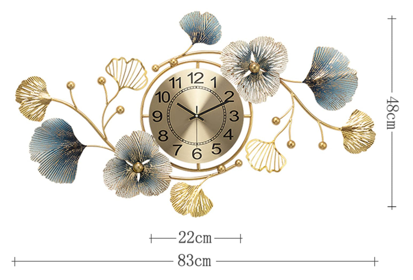 Large Silent Modern Decorative Wall Clock,Elegant Wrought Iron Wall Clocks Ginkgo Leaf Mute Wall Quartz Clock for Living Room Bedroom Hotel Porch (83