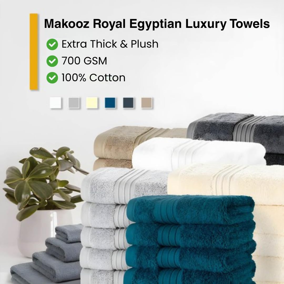Makooz Premium 700 GSM Hand Towels for Bathroom 2 Pack –100% Natural Ring-Spun Egyptian Cotton –Luxurious Ultra Soft