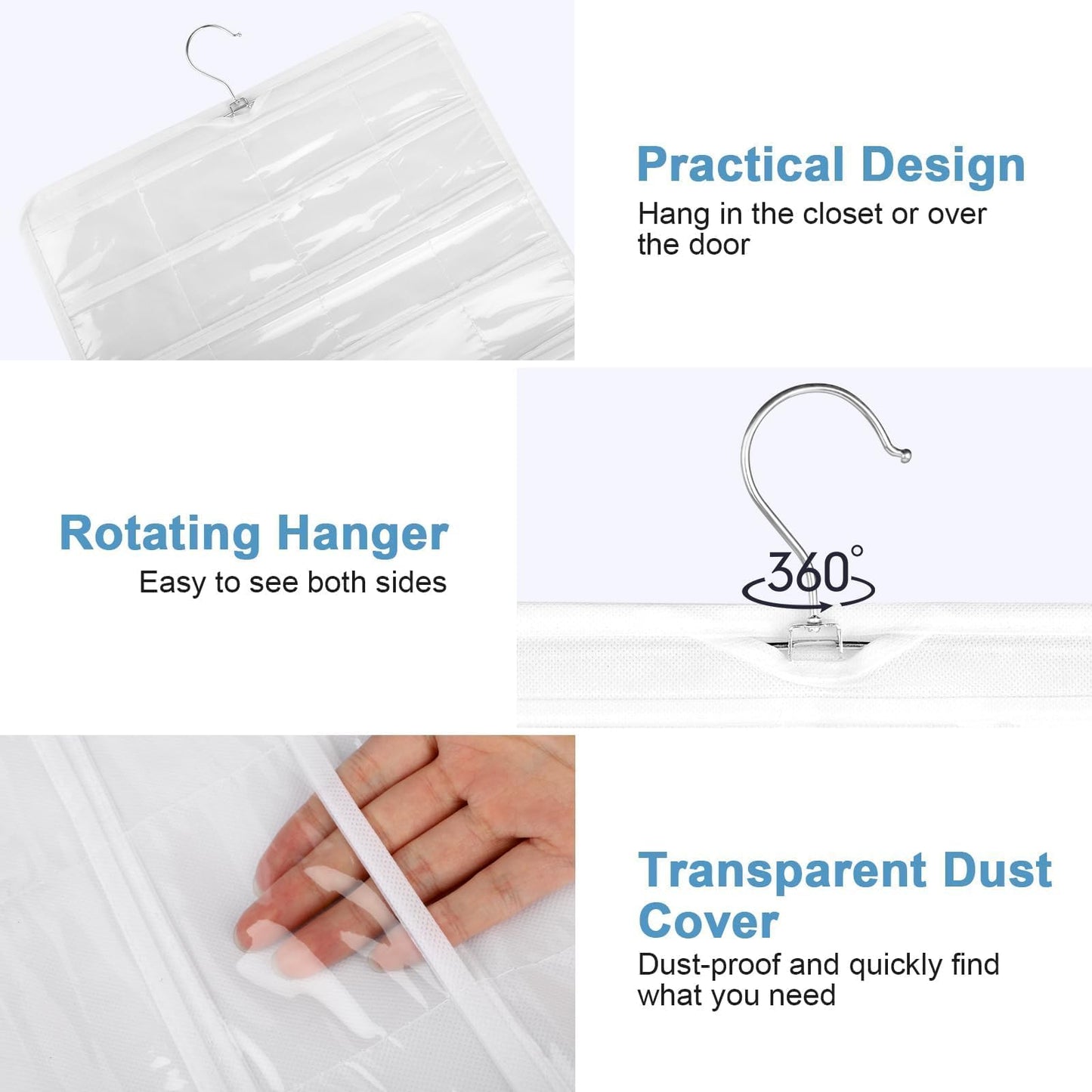 Linkstyle 160 Pocket Hanging Jewellery Organiser, Double-Sided Travel Jewelry Storage Roll, Jewelry Holder Bag with Hook, 2 PCS