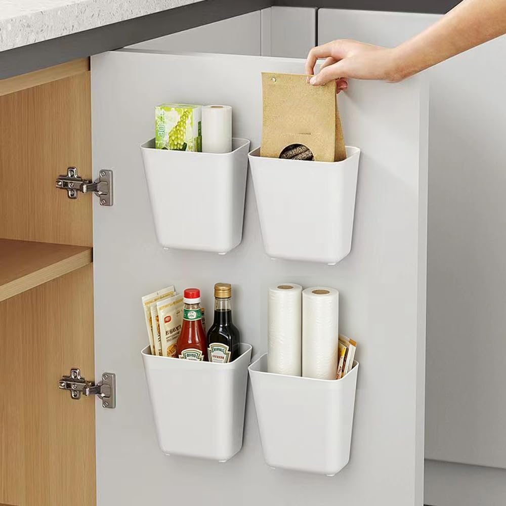 Nmgkokew 4 Piece Kitchen Cabinet Door Storage Box,Self Adhesive Wall Mounted Storage Box,Wardrobe/Bathroom/Refrigerator Small Items Organizer