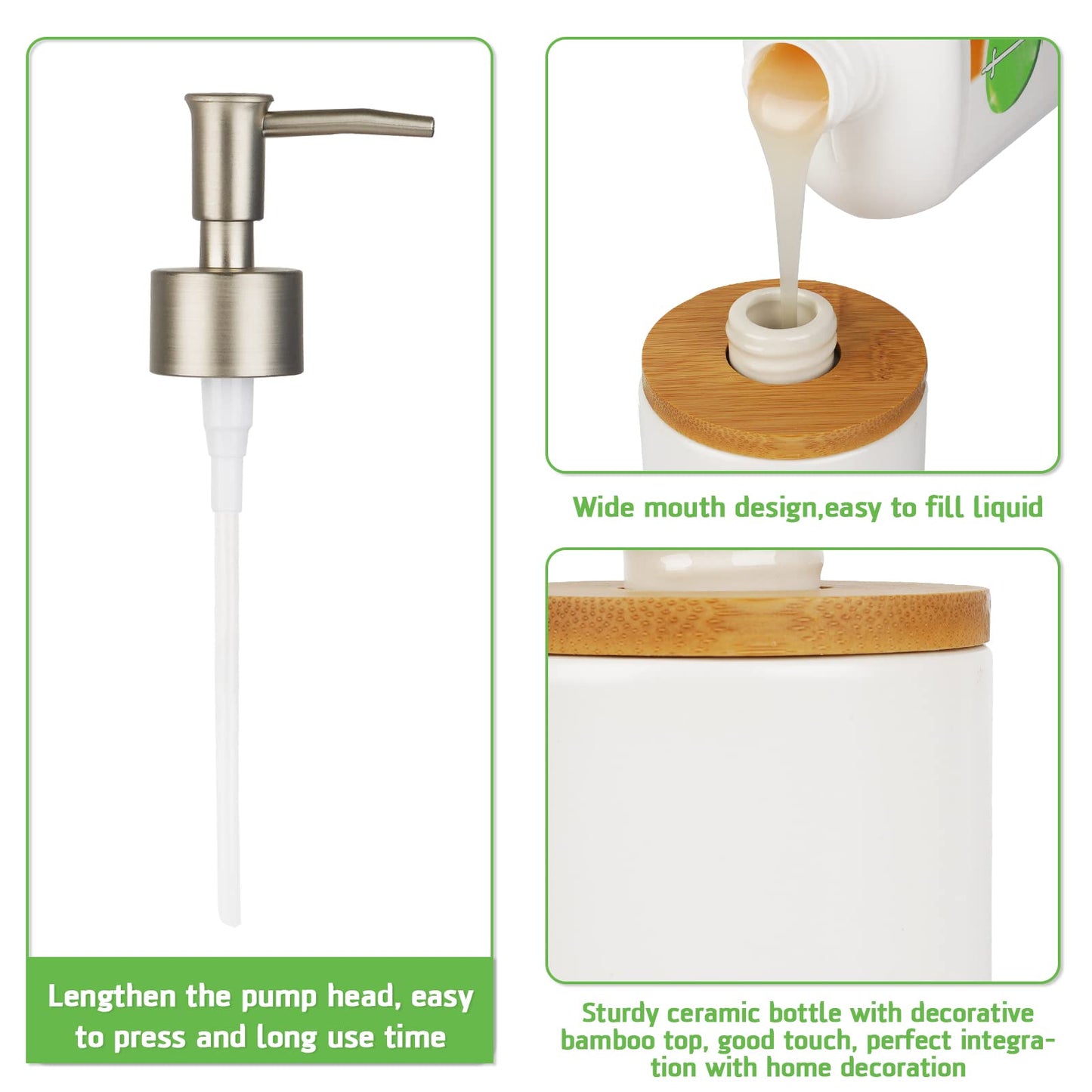 Whthteey Ceramic Soap Dispenser Stainless Steel Pump for Kitchen and Bathroom Decorative Housewarming Gift (White)