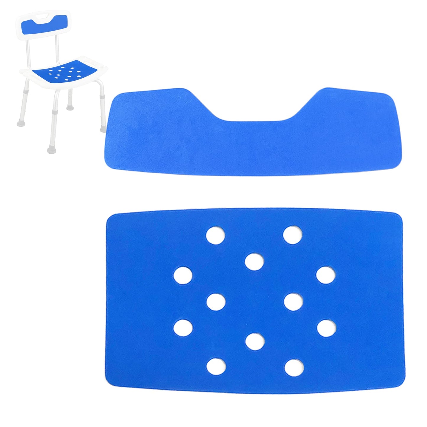 Shower Chair Seat Mat and Back Mat Set, Bath Stool Non-Slip Cushion EVA Foam Pad with Adhesive for Handicap, Disabled, Elderly, Pregnant, 2 PCS