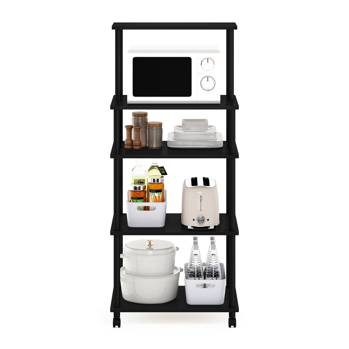 Furinno TURN-N-TUBE Bakers Rack with Wheels, 5-Tier Kitchen Storage Cart, Kitchen Cart, Coffee Bar, Pantry Organizers and Storage, Americano