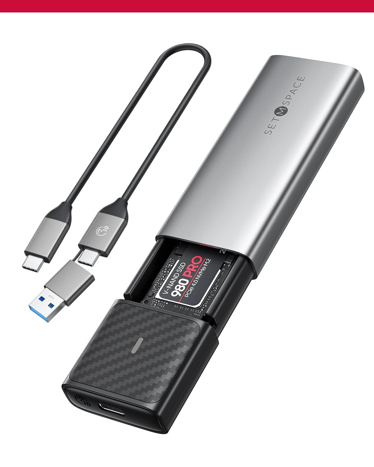 NVME Enclosure [Tool-Free] SETMSPACE M.2 Enclosure with Dual Protocol of NVME&SATA , USB C/A 10 Gbps USB 3.2 Gen2 SSD Adapter, SSD Enclosure for M.2