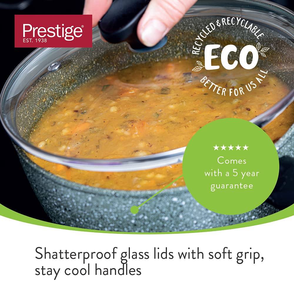 Prestige Eco Non Toxic Non Stick Frying Pan Set of 2 & Wok with Lid - Induction Ready PFOA Free Cookware, Dishwasher Safe Cookware Made in Italy of