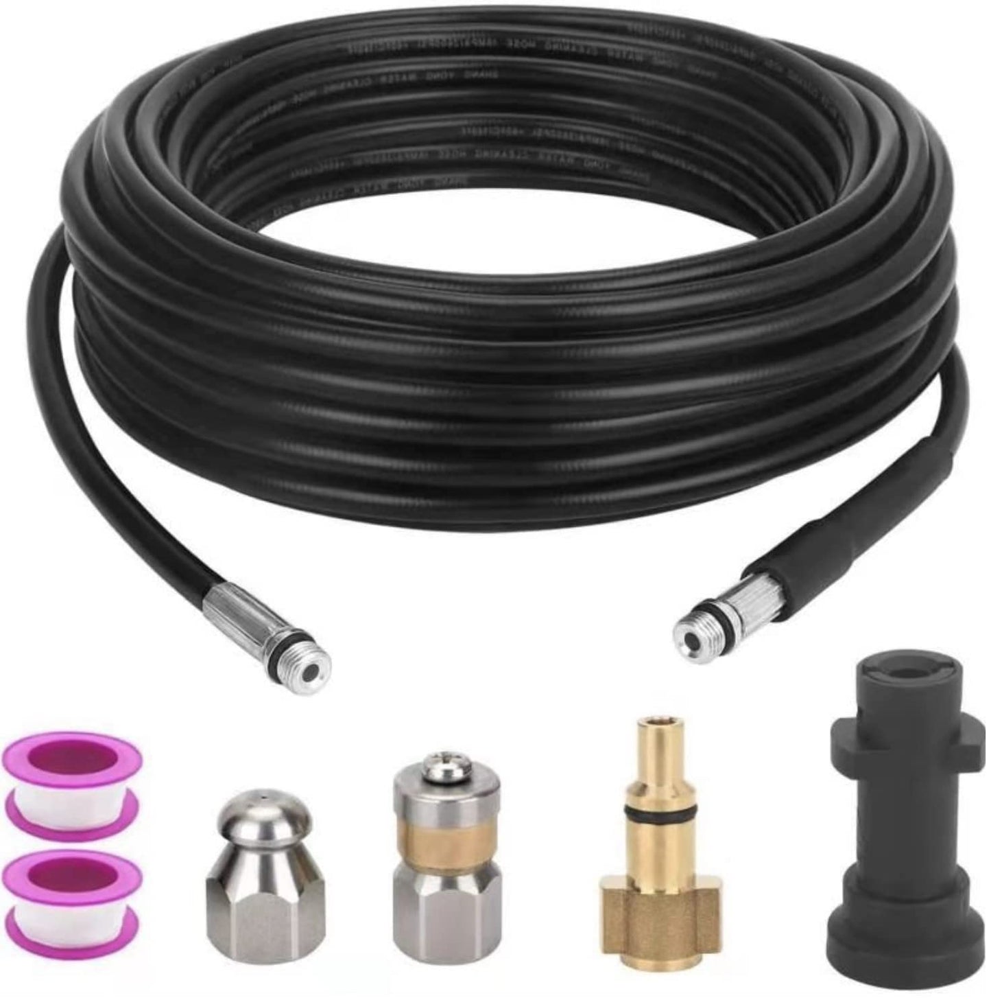 YUET 20M High Pressure Washer Drain Pipe Cleaning Hose Cleaner Kit Wth Adapter,Flexible Tube Unblocker Sewer Jetter, Jet Nozzle Rotating for Karcher