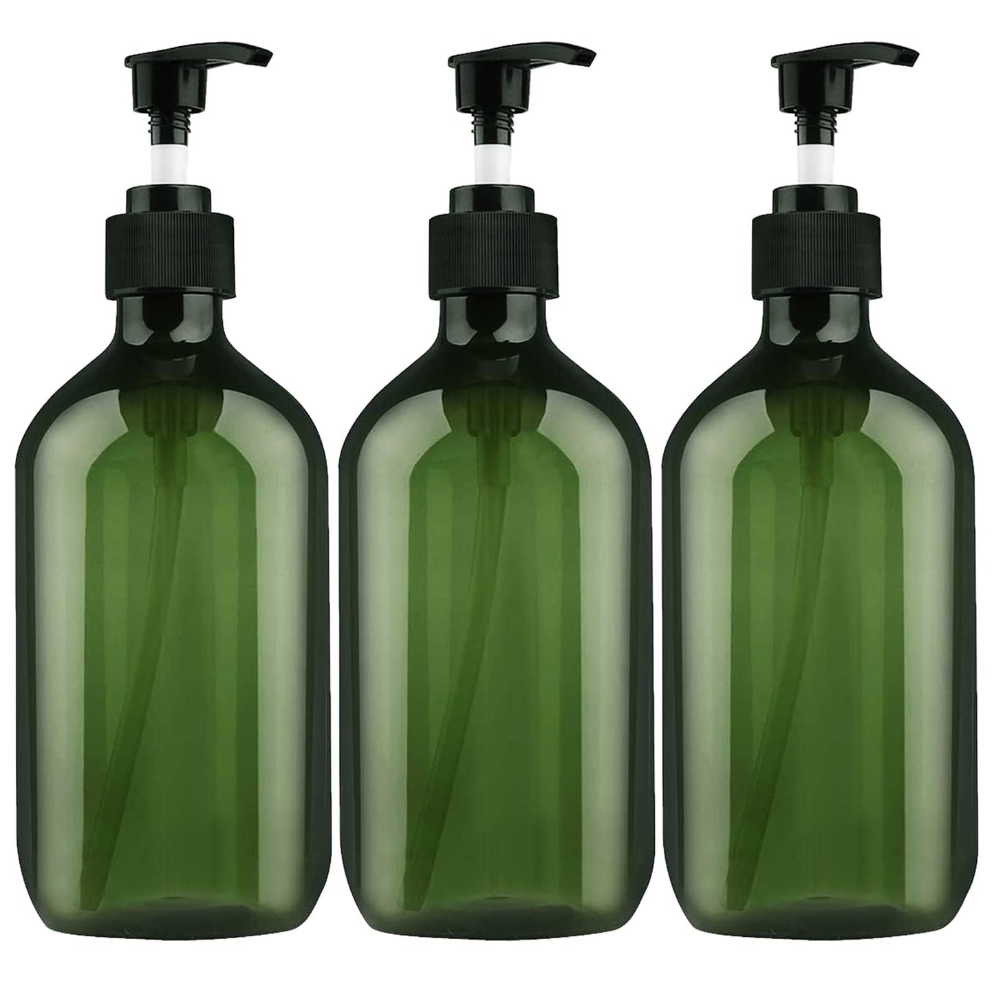 3 Pack Green Pump Bottle Dispenser, Empty Plastic Refillable Lotion Soap Shampoo Dispenser Containers with Pump, Show Soap Dispenser Bottles,